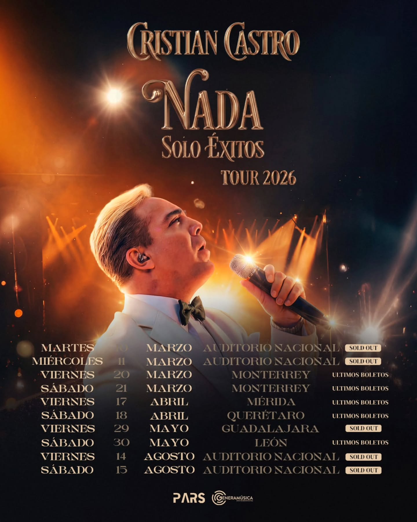 Cristian Castro Nada Solo Éxitos Tour Poster 2026–2027